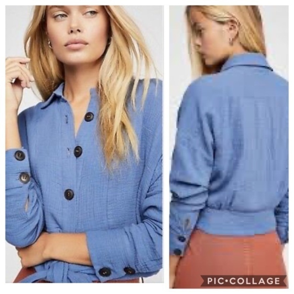 Sunstreaks Tie Front Top-Blue-S